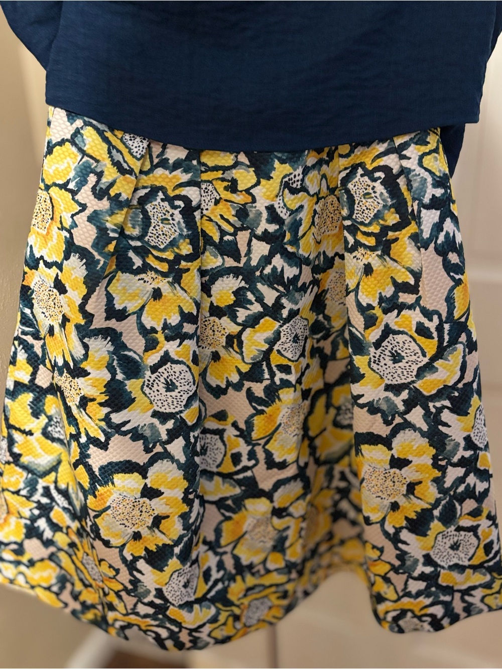 H&M Yellow, Navy & White Floral Circle Skirt